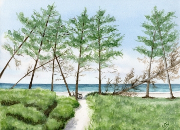 Postkarte DIN-A6 Strandweg Aquarell Maritim Kunst Druck Kunstdruck Dänemark Nordsee Ostsee Dünen Meer Strand Sylt